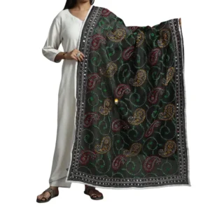 Black Ranihati Chanderi Silk Punjabi Phulkari Dupatta