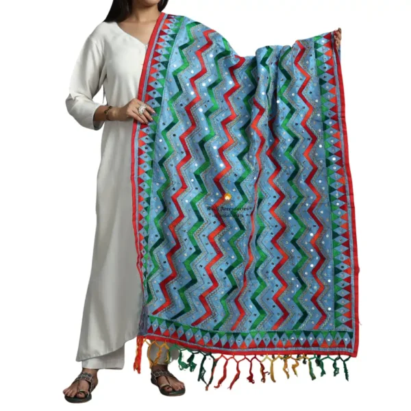 Blue Ranihati Chanderi Silk Punjabi Phulkari Dupatta