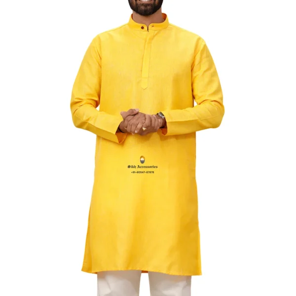 Bright Yellow Full Length Cotton Kurta For Men