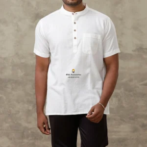 Ceramic White Half Sleeve Plain Short Length Cotton Kurta With Pocket