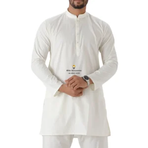 Cream Medium Length Cotton Kurta For Men