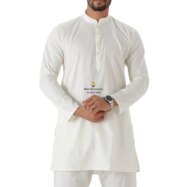 Cream Medium Length Cotton Kurta For Men