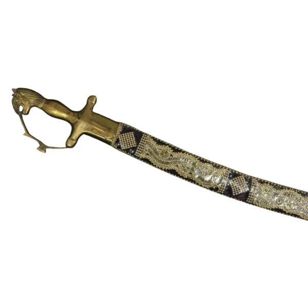 Dark Cherry Wedding Sword With Golden Work & Tiger Handle