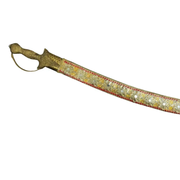 Golden Red Wedding Sword With Stone Work & Normal Brass Handle