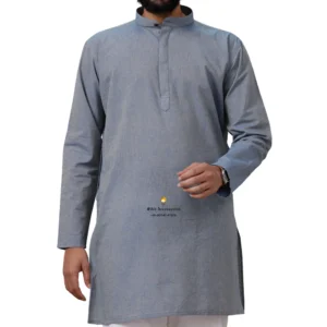 Gray Medium Length Cotton Kurta For Men