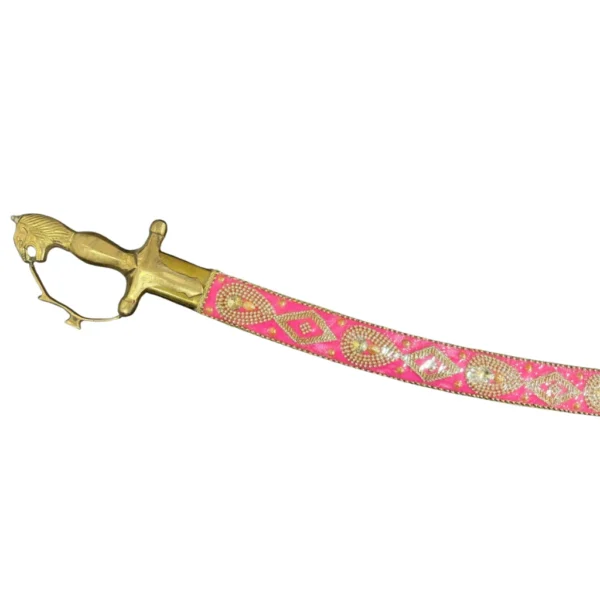 Handmade Pink Wedding Sword With Stone Work & Tiger Handle