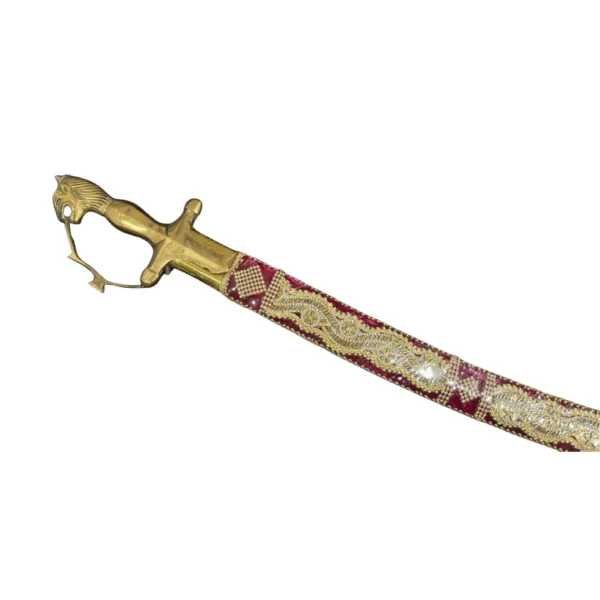 Maroon Wedding Sword With Golden Work & Tiger Handle
