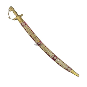 Maroon Wedding Sword With Golden Work & Tiger Handle