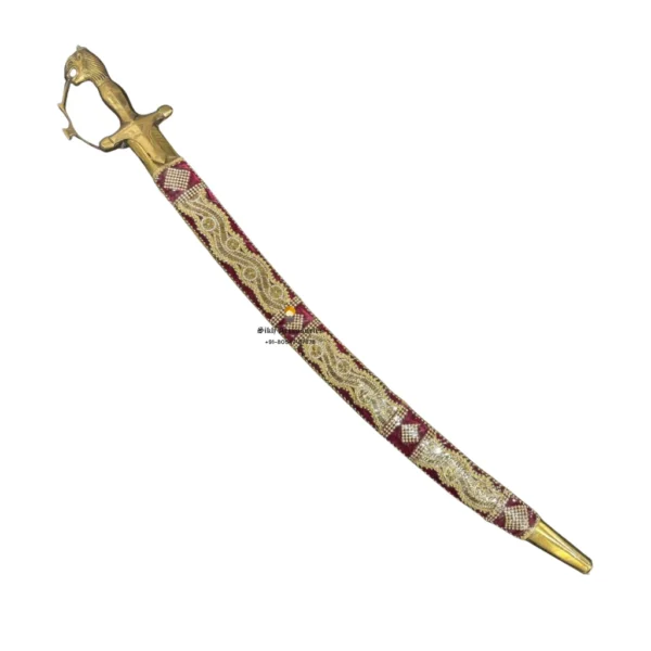 Maroon Wedding Sword With Golden Work & Tiger Handle
