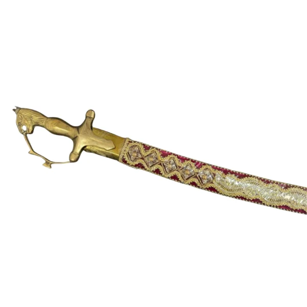 Maroon Wedding Sword With Stone Work & Tiger Handle