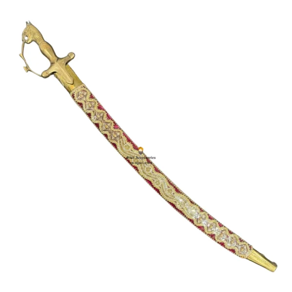 Maroon Wedding Sword With Stone Work & Tiger Handle