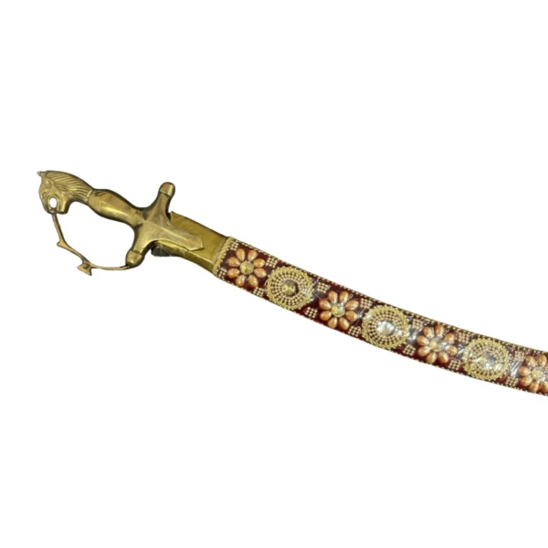 Medium Maroon Wedding Sword With Stone Work & Tiger Handle - Image 2