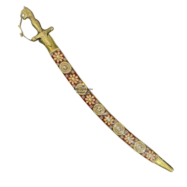 Medium Maroon Wedding Sword With Stone Work & Tiger Handle