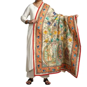 Multicolor Ranihati Chanderi Silk Embroidered Dupatta