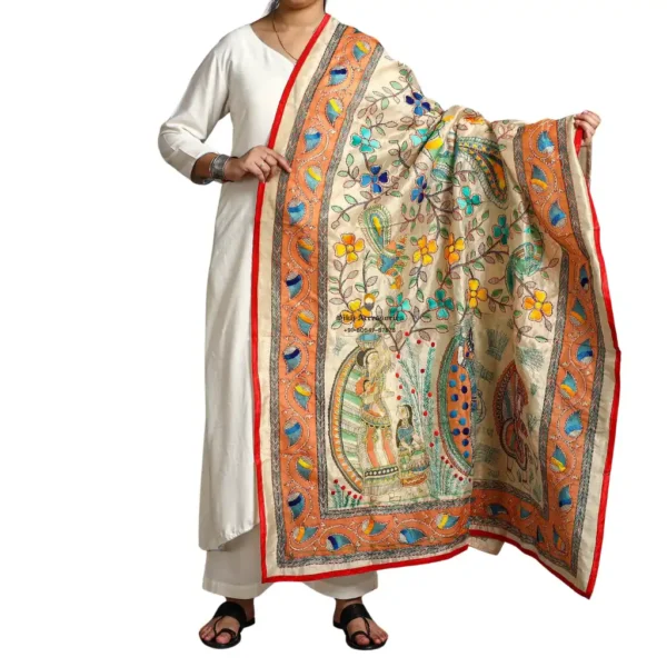 Multicolor Ranihati Chanderi Silk Embroidered Dupatta