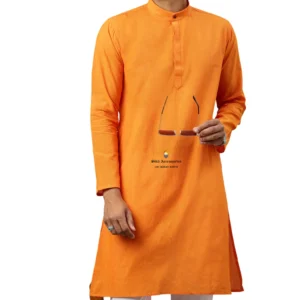 Orange Full Length Cotton Kurta For Men