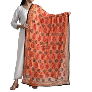 Orange Ranihati Georgette Punjabi Phulkari Dupatta