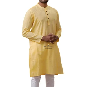 Pale Yellow Full Length Cotton Kurta For Men