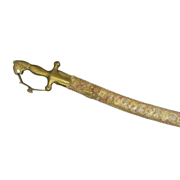 Pinkish Peach Embroidered Wedding Sword With Tiger Handle
