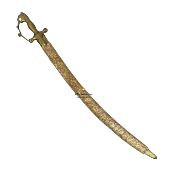 Pinkish Peach Embroidered Wedding Sword With Tiger Handle