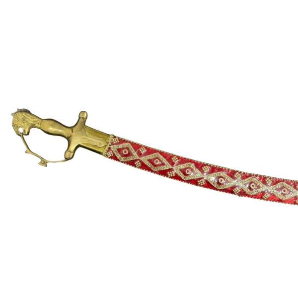 Red Velvet Wedding Sword With Stone Work & Tiger Handle