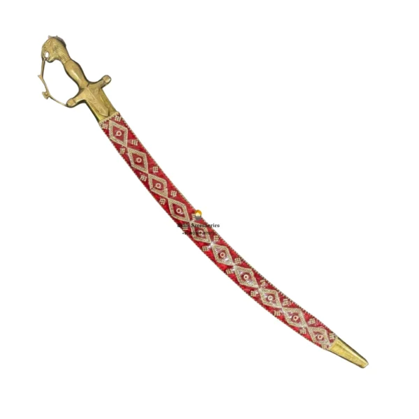 Red Velvet Wedding Sword With Stone Work & Tiger Handle