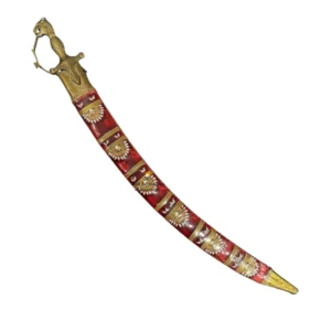 Reddish Maroon Wedding Sword With Golden Work & Tiger Handle