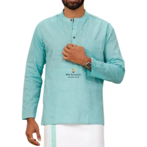 Sky Blue Short Length Cotton Kurta For Men