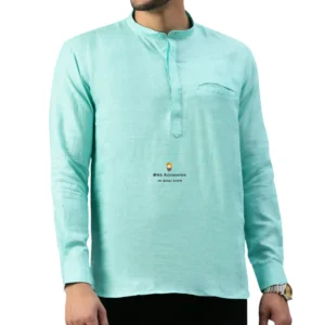 Sky Blue Short Length Linen Kurta For Men