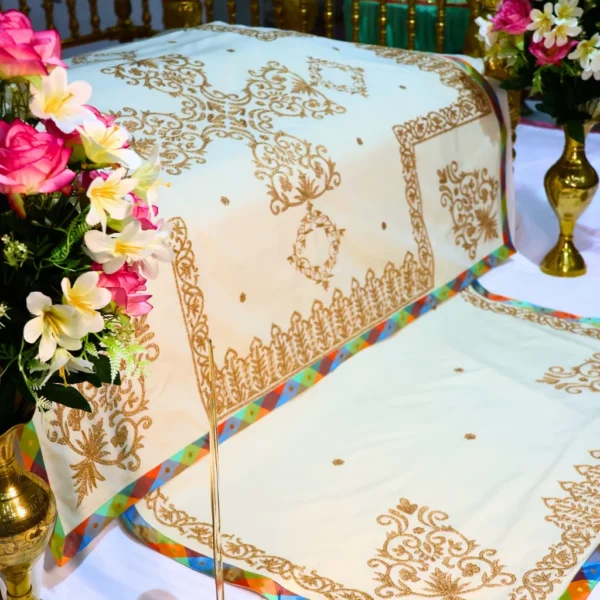 White Color Rumala Sahib (Gur Mehar Theme) – Set of 4 Pieces