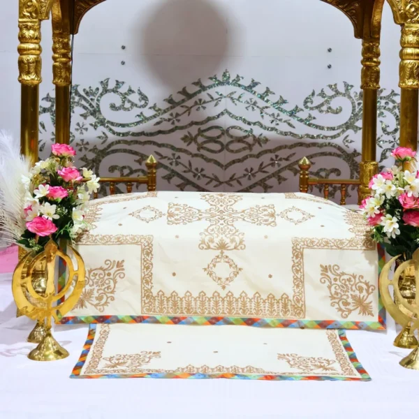 White Color Rumala Sahib (Gur Mehar Theme) – Set of 4 Pieces