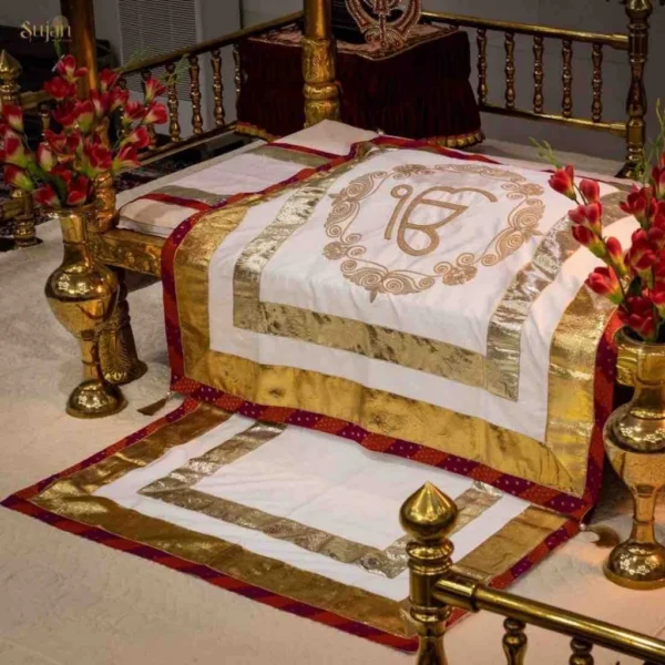 White Color Rumala Sahib (Ik Onkar Theme) – Set of 4 Pieces