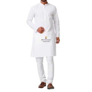 Full Length White Kurta Pajama With Ban Collar