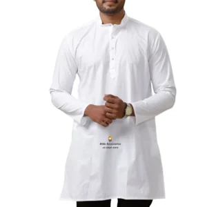 White Plain Medium Length Cotton Kurta For Men