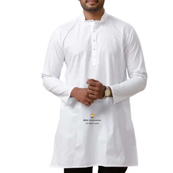 White Plain Medium Length Cotton Kurta For Men