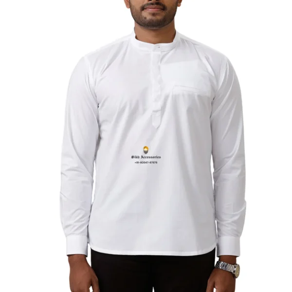 White Plain Short Length Cotton Kurta With Pocket