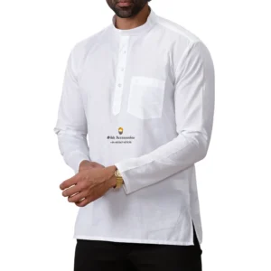 White Short Length Linen Cotton Kurta For Men