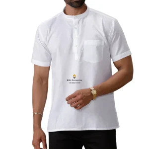 White Short Length Linen Kurta For Men