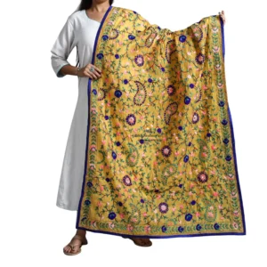 Yellow Ranihati Chanderi Silk Punjabi Phulkari Dupatta