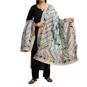 Alice Blue Ranihati Chanderi Silk Punjabi Phulkari Dupatta