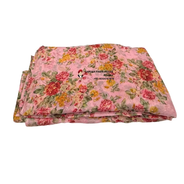 Baby Pink Printed Tissue Hindu Wedding Turban