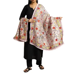 Baby Pink Ranihati Chanderi Silk Punjabi Phulkari Dupatta