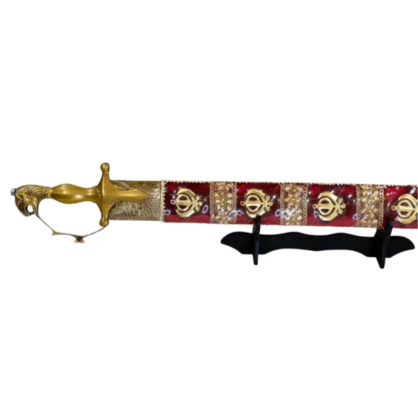 Bright Maroon Wedding Sword With Khanda Design