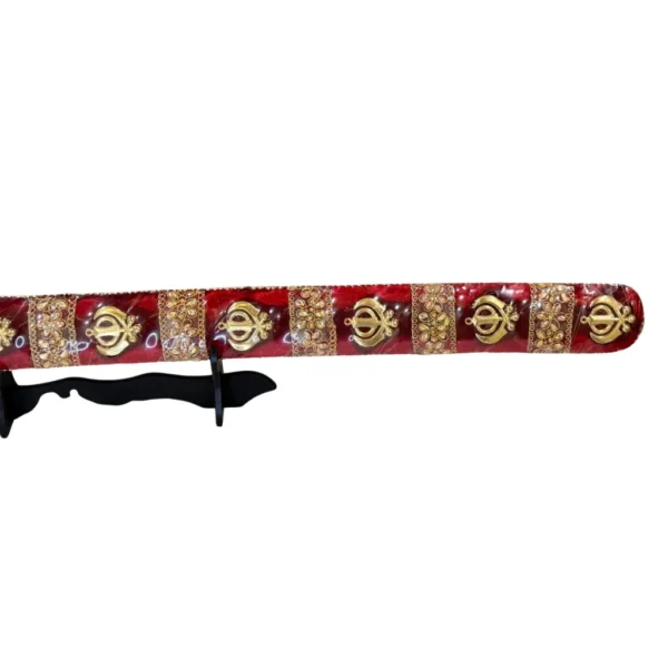 Bright Maroon Wedding Sword With Khanda Design - Image 3