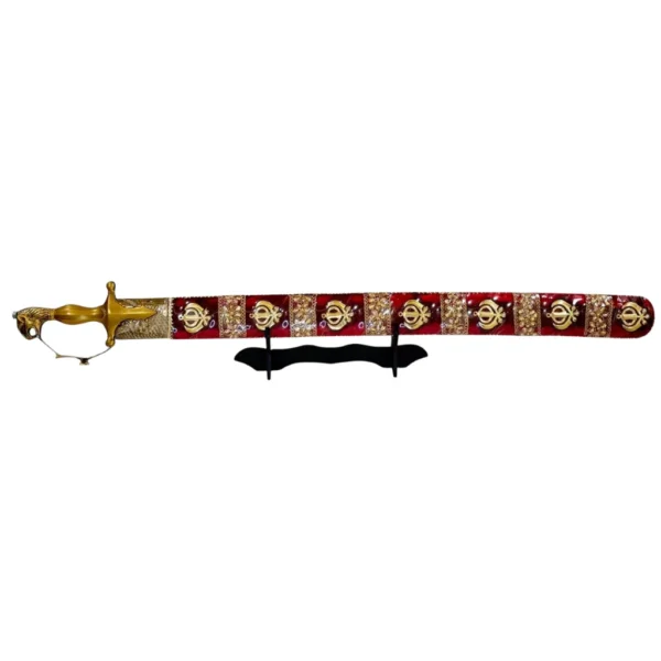 Bright Maroon Wedding Sword With Khanda Design