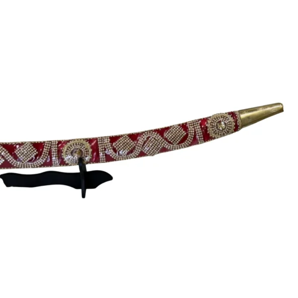 Bright Maroon Wedding Sword With Tiger Handle & Pearl Work