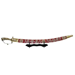 Bright Maroon Wedding Sword With Tiger Handle & Pearl Work