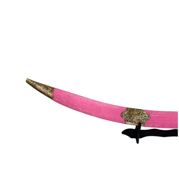 Bright Pink Velvet Wedding Sword With Brass Handle - Image 2