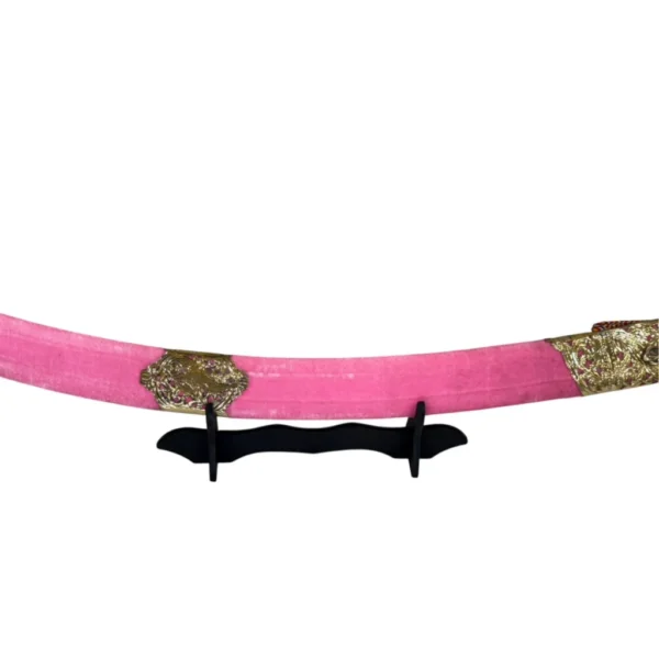 Bright Pink Velvet Wedding Sword With Brass Handle - Image 3