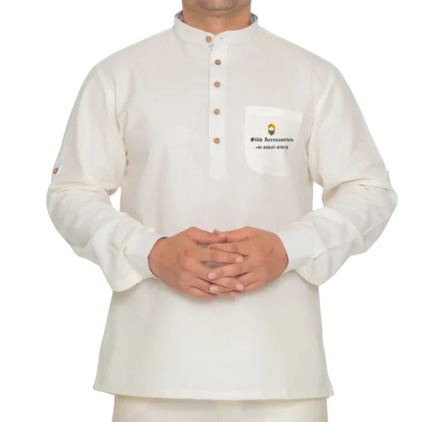 Cream White Full Sleeves Short Kurta For Men